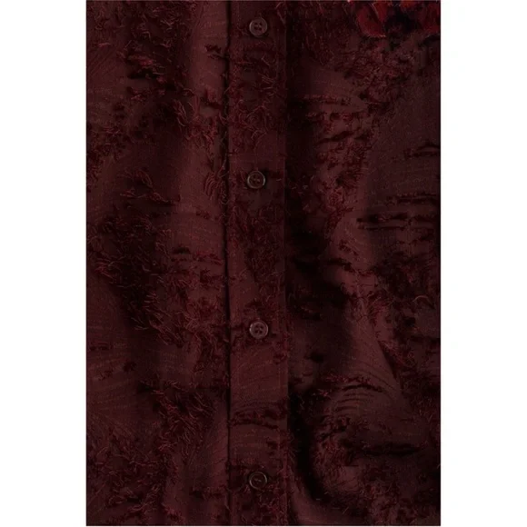 H&M Jacquard Weave Textured Burgundy Button-Up Blouse - Picture 3 of 12